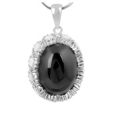 Cabochon Black Onyx and White Onyx Pendant in 14 Karat White Gold