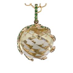 Faceted Lemon Topaz and Green Garnet in 14 Karat White Gold