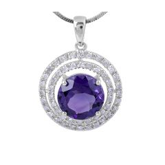  Halo diamond and Amethyst Pendent in 14 Karat White Gold