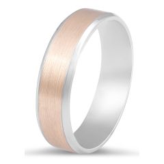 Modern brushed wedding ring with polished bevelled edges-9K Rose