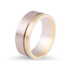 18 Karat 2-Tone Gents Wedding Ring with Inlay Details Polished and Emery Fine Finish