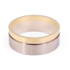18 Karat 2-Tone Gents Wedding Ring with Inlay Details Polished and Emery Fine Finish