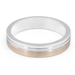 18 Karat 2-Tone Gents Wedding Band with Double Inlay Accent