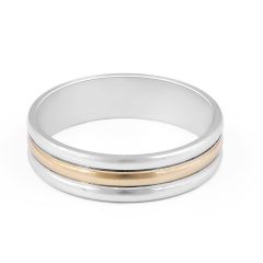 18 Karat 2-Tone Gents Wedding Ring with Double Inlay