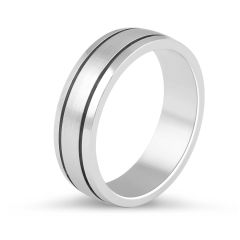 6.00MM Gents Wedding Band with Double Inlay Accent Set In 9K White Gold