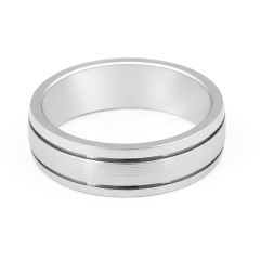 6.00MM Gents Wedding Band with Double Inlay Accent Set In 9K White Gold