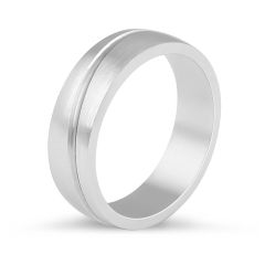9K Gents Wedding Band with a Curved Inlay Detail Polished and Emery Fine Finish