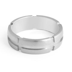Gents Wedding Band with with polished vertical and horizontal inlays.