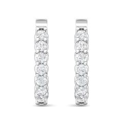 Oval Shape Hinged Hoop Diamond Earrings Share Prong Scallop Set Diamonds In 18K White Gold