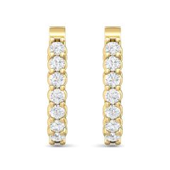 Hoop Diamond Earrings Oval Shape Share Prong In And Out Setting In 18K Yellow Gold 