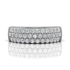  Three Row Diamond Wedding Band Half Way Pave Setting In 18K White Gold 