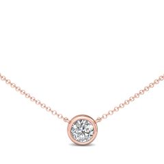 Solitaire Diamond Necklace Bezel Setting Adjustable Chain In 18K Rose Gold 