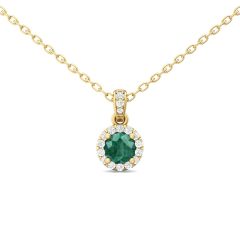 Emerald Gemstone Halo Style Diamond Pendant 4 Claw Setting In 18K Yellow Gold 