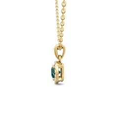 Emerald Gemstone Halo Style Diamond Pendant 4 Claw Setting In 18K Yellow Gold 