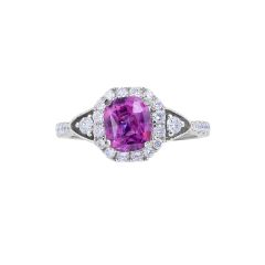 Pink Sapphire Diamond Halo Engagement Ring in 18 Karat White Gold Engagement rings 