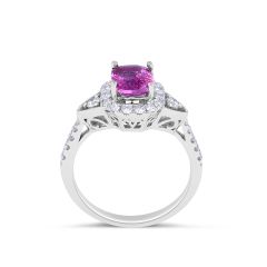 Pink Sapphire Diamond Halo Engagement Ring in 18 Karat White Gold Melbourne engagement rings 