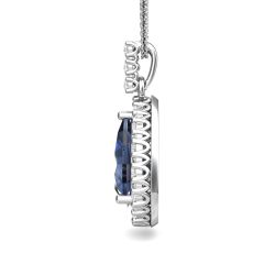 Pear Shape Sapphire Diamond Halo Pendant 1.25CT 4 Claw Setting In 18K White Gold 