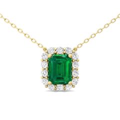  Emerald Station Necklace By The Yard Emerald cut Diamond halo 4 Claw Setting In 18K Yellow Gold 