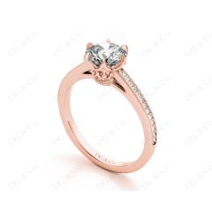 Vintage Style  Round Cut Diamond Ring With Six Claws Set Centre Stone. in 18K Rose