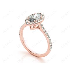 Marquise Cut Halo Diamond Engagement Ring with Claw Set Centre Stone with Pavé Set Side Stones in 18K Rose