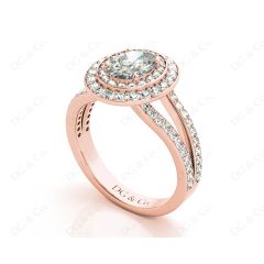 Oval Cut Double Halo Diamond Engagement ring with claw set centre stone in 18K Rose