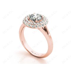 Round Cut Double Halo Plain Band Diamond Engagement ring with claw set centre stone in 18K Rose