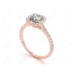 Asscher Cut Halo Diamond Engagement Ring with Claw set centre stone in 18K Rose