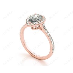 Pear Cut Halo Diamond Engagement Ring with Claw Set Centre Stone in 18K Rose