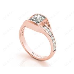 Radiant Cut Diamond Ring with Tension set centre stone in 18K Rose