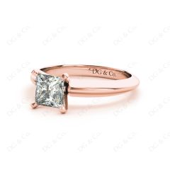 Princess Cut Solitaire Diamond Engagement Ring with Claw set centre stone with Knife-Edge Shoulders in 18K Rose