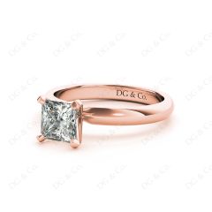Princess Cut Classic Four Claw Diamond Solitaire Ring with Half Round Edge Shoulders in 18K Rose