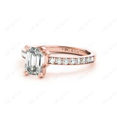 Emerald Cut Diamond Engagement Ring with Four Prong set centre stone   in 18K Rose