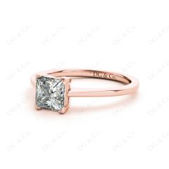 Princess Cut Classic Four claws Diamond Engagement Ring in 18K Rose