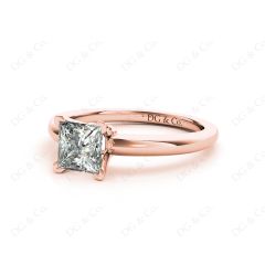 Princess Cut Classic Four Claws Diamond Solitaire Ring in 18K Rose