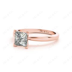 Princess Cut Diamond Engagement Ring with Claw set centre stone in 18K Rose