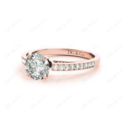 Round Cut Four Claws V Set Diamond Ring with Grain Set Side Stones . in 18K Rose