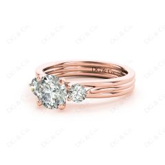 Round Cut Classic Trilogy Diamond Triple Setting Band in 18K Rose
