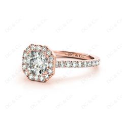 Cushion Square Cut Halo Diamond Engagement Ring with Claw Set Centre Stone in 18k Rose