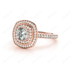 Double Halo Diamond Engagement Ring Round Cut with Claw Set Centre Stone Channel Setting Side Stones in 18K Rose Gold