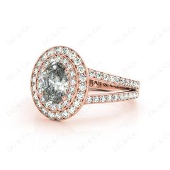 Oval Cut Double Halo Diamond Engagement ring with claw set centre stone in 18K Rose