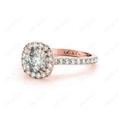 Cushion Cut Halo Diamond Engagement Ring with Claw Set Centre Stone in 18K Rose