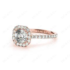 Asscher Cut Halo Diamond Engagement Ring with Claw set centre stone in 18K Rose