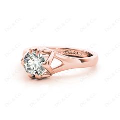 Round Cut Diamond Solitaire Engagement Ring in Split Interwoven Six Prongs Setting in 18K Rose Gold