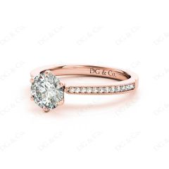 Round Cut Six Claw Set Diamond Ring with Round cut Diamonds  in 18K Rose