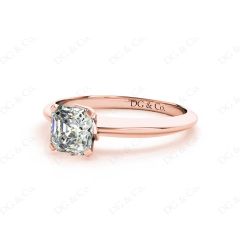 Asscher Cut Four Claw Set Diamond Ring on a Plain Knife Edge Band in 18K Rose