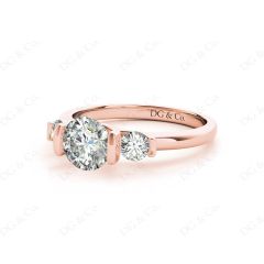 Round Cut Classic Trilogy Tension Set Diamond Ring in 18K Rose
