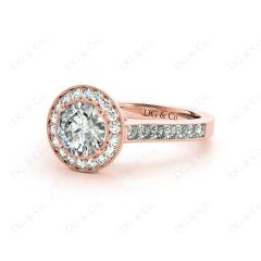 Halo Diamond Engagement Ring Setting Round Cut with Claw Set Centre Stone  Channel Setting Side Stone in 18K Rose Gold 