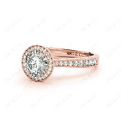 Round Cut Halo Vintage Diamond Engagement Ring With Claw Set Centre Stone in 18K Rose