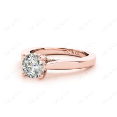 Round Cut Classic Solitaire Four Claws Diamond Engagement Ring with Micro Pavé Set Prongs in 18K Rose