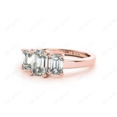 Emerald Cut Four Claw Trilogy Diamond Engagement Ring in 18K Rose